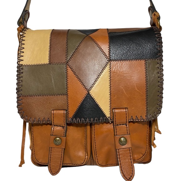 Patricia Nash Zig Zag Whipstitch Patchwork Armeno Leather Messenger bag - Picture 8 of 13